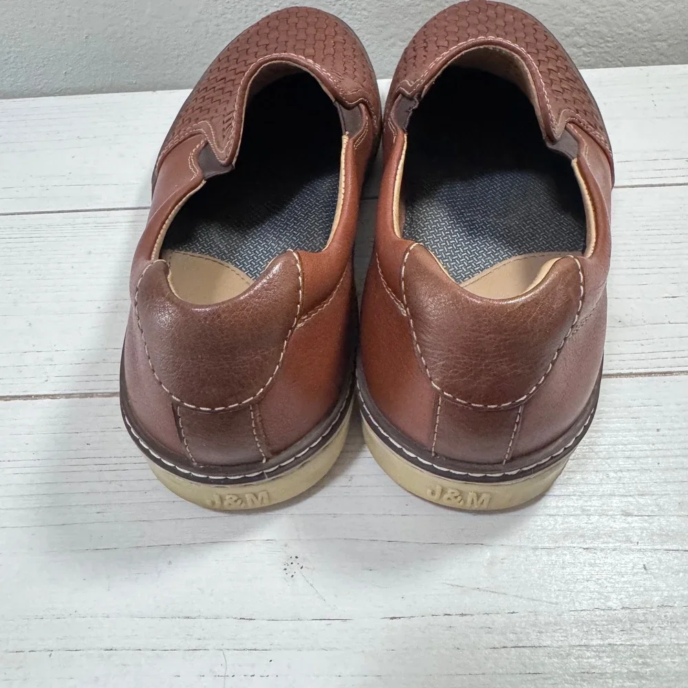 Johnston & Murphy J&M Mens Brown Woven Leather Sheepskin Slip On Loafers 10M